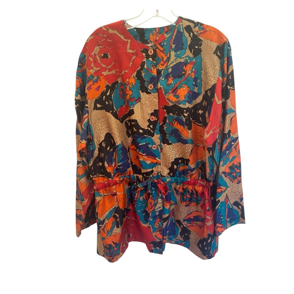Vintage Rafaella 100% Silk Anstract Button-up Colorful Top Sz M/L